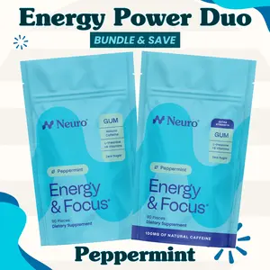 Energy Power Duo - Energy & Focus Caffeine Gum (40mg & 100mg) - Peppermint (2-Bulk Pouches)