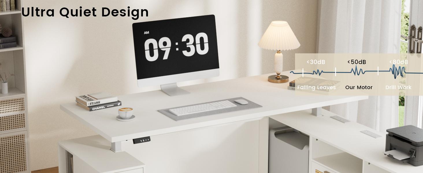 ModernMate 71" L-Shaped Executive Auto-Adjust Distraction-Free Multi-Drawer Computer Workstation Desk, White Rattan Drawers, Engineered Wood Top, Base File Cabinet, Built-In Ports, Privacy Panel, Easy Install for Home & Office, Auto-Adjust Computer Workst ModernMate 71" L-Shaped Executive Auto-Adjust Distraction-Free Multi-Drawer Computer Workstation Desk, White Rattan Drawers, Engineered Wood Top, Base File Cabinet, Built-In Ports, Privacy Panel, Easy Install for Home & Office, Auto-Adjust Computer Workst