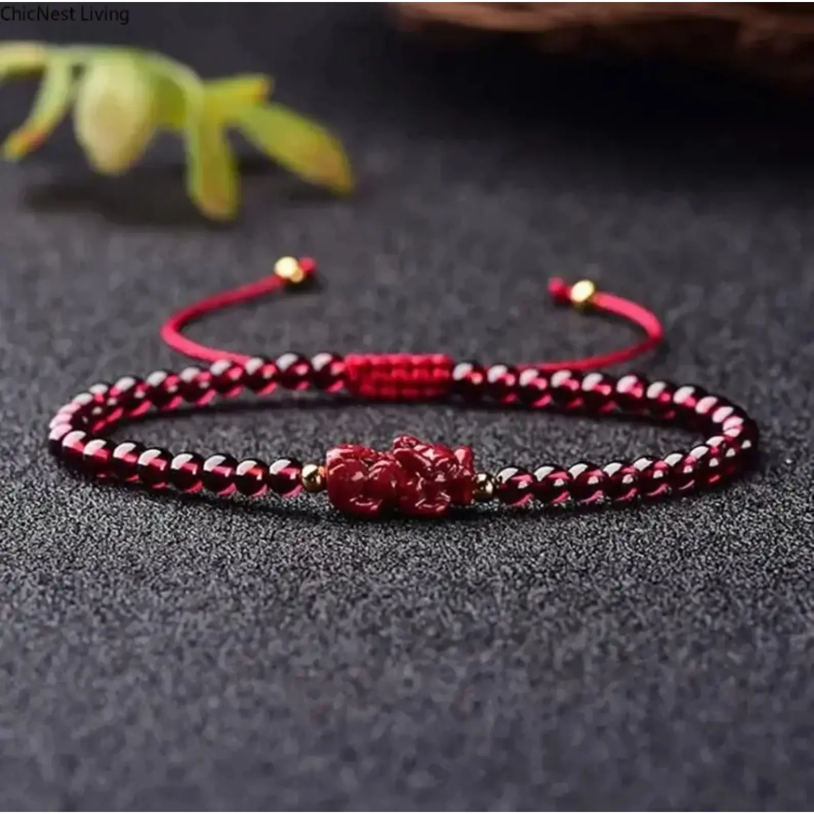 Charm Protection Bracelet Natural Garnet Bracelet Gemstone Pixiu Charm Bracelet Healing Bracelet Dainty Style for Daily Use Handmade Gift
