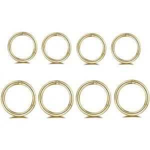 8counts Surgical Stainless Steel 16G Sleeper Cartilage Daith Tiny Small Hoop Earrings Septum Hinged Clicker Nose Ring for Women Men Helix Tragus Piercings Jewelry 8mm 10mm Set Gold