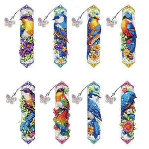 8-Piece Diamond Color Bookmark Set, DIY Bird Bookmark, Home Office, School Classroom, Crystal Pendant Bookmark, 5D Diamond Color, Beginner Friendly, Holiday Gift, DIY Kit
