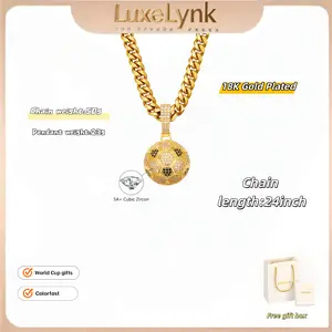 18K Gold Plated Soccer Ball Necklace Three types of chains, 24-inch Length, World Cup Themed Jewelry Gift.
