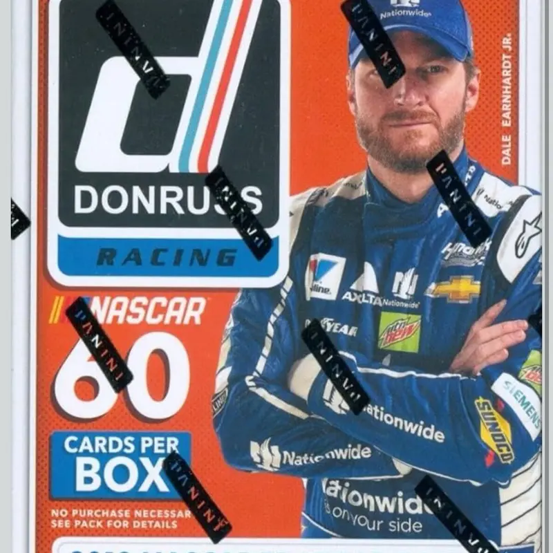 2018 Donruss Racing NASCAR Factory Sealed Blaster Box. 10 packs of 6 cards. 1 autograph or memorabilia card on average. Look for the Ultra-Rare Slingshot. Look for Rated Rookies - A Donruss Icon