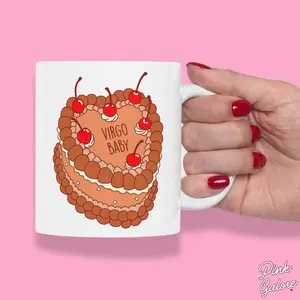 PINK GALORE Virgo Baby 11OZ Ceramic Mug for Hot and Cold Iced Drinks | Microwave Safe, Dishwasher Safe | Drinkware for Coffee, Matcha & Tea Lovers | Horoscope Szn Zodiac Mug | Birthday Gift For Her |