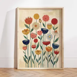 Colorful Botanical Wall Art Print Poster, Modern Floral Poster, Vibrant Flower Artwork for Living Room or Bedroom Decor