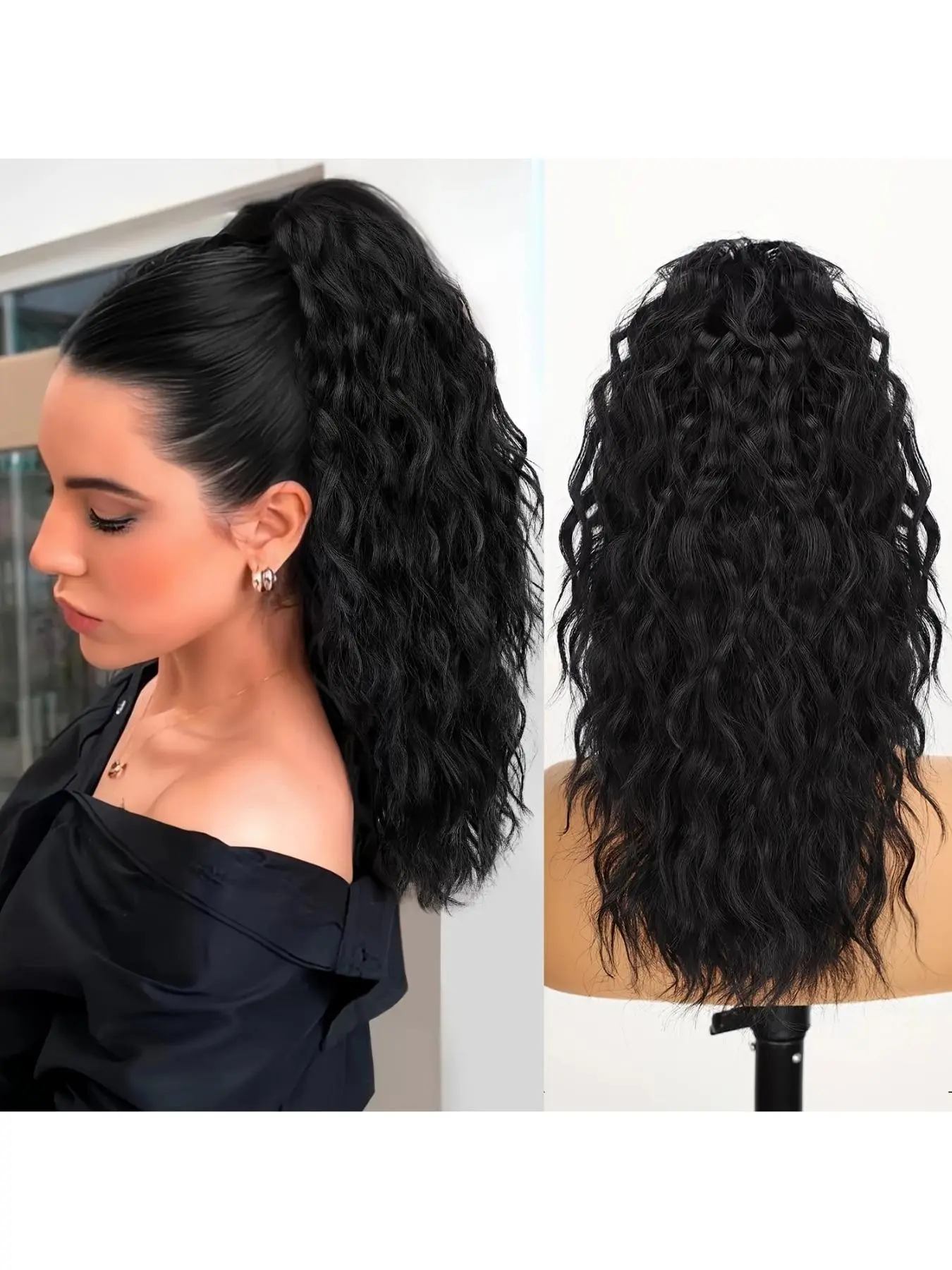 20-Inch Women's Drawstring Wavy Ponytail Wig, Synthetic Ponytails, Heat-Resistant Synthetic Fiber Hair, Easy-To-Use, Perfect for Daily Wear, Parties, Holidays