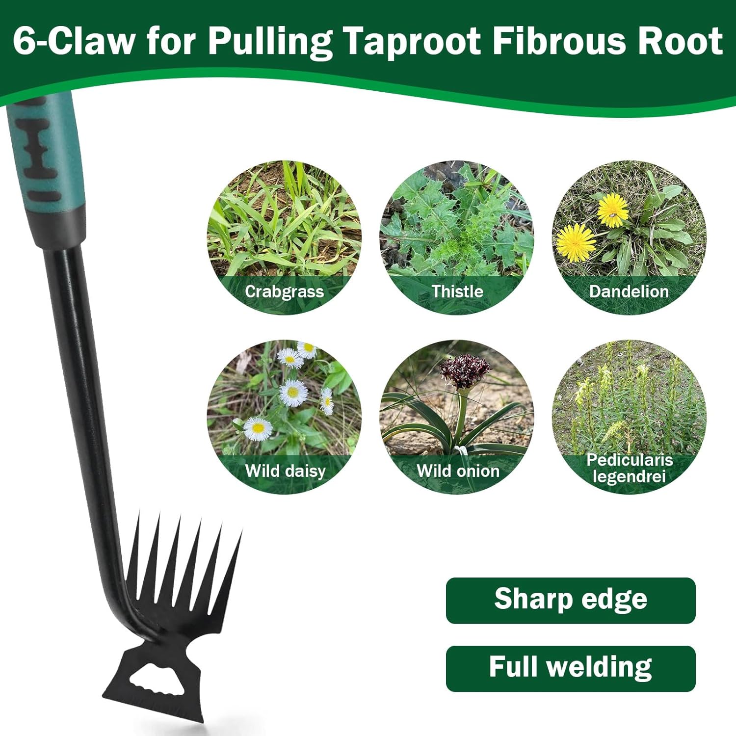 Weed Remover Tool,Portable Garden Weeder Tool,2026 New Gardening Weeding Tools,for Garden Hand Tools for Vegetable Gardening Backyard Farm Planting & Uprooting Weeding Tool (6 Teeth)