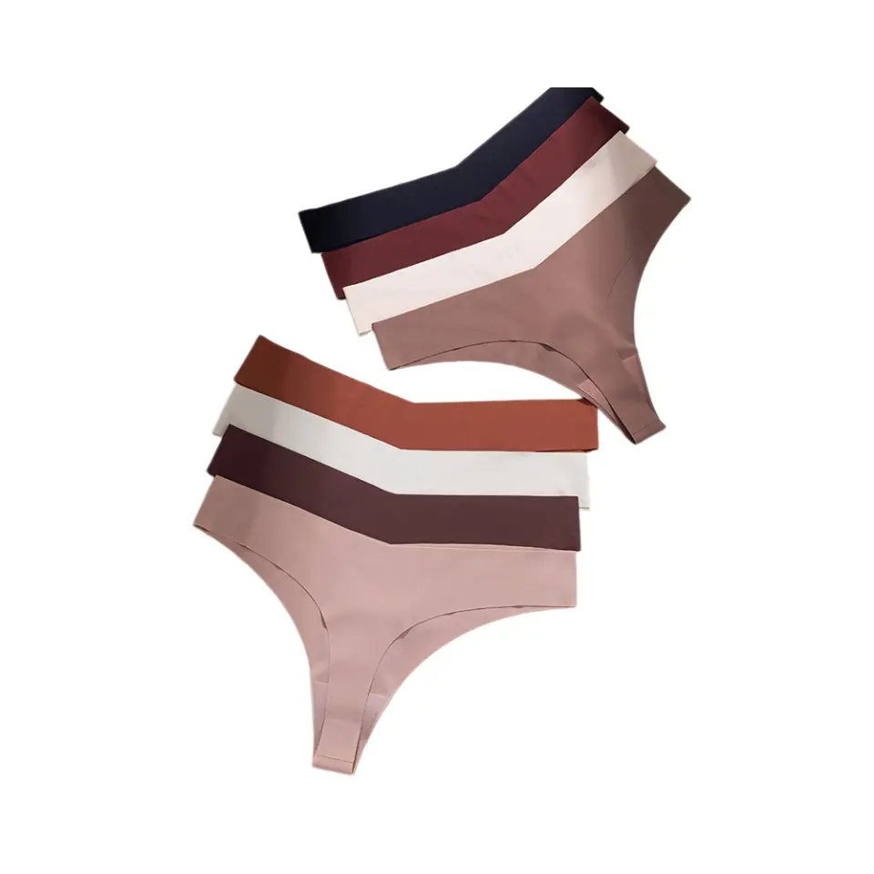 Seamless Ice Silk Thong Panties for Women, Low Rise No Show Stretch T-Back Underwear, Soft Breathable Plus Size Workout Yoga Invisible Intimates Multipack