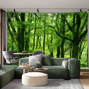 Vibrant Tranquil Forest Backdrop Nature Landscape Backdrop Green Scenery Background Cloth Forest Tapestry Wall Hanging Photography Background Polyester Fiber Living Room Bedroom Party Event Studio Home Decor Studio Prop Wall Art