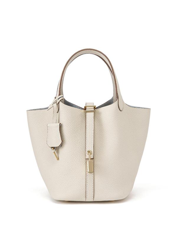 Women's Fashionable Plain Color Leather Handbag, Casual Versatile Handbag with Lock Design, Trendy All-match Purse for Daily Use