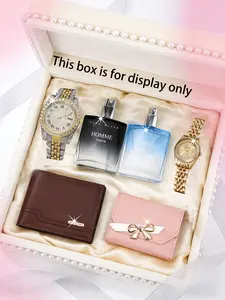 6pcs Fashion Business Casual Couple Fashionable Watch Set + Glasses + Perfume, Perfect Gift for Him, Valentine's Day Christmas Thanksgiving