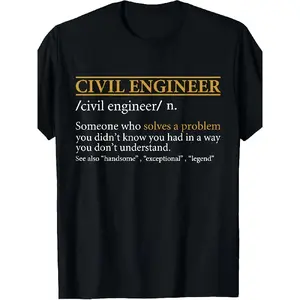 Civil Engineer Definition Funny Engineering Humor T Shirt Relaxed Fit, Short Sleeve, Casual, Breathable, Soft, Summer Spring Fall Essential - Unique Gift Idea for Men, Humorous Tops for Birthday, Holiday, or Casual Attire