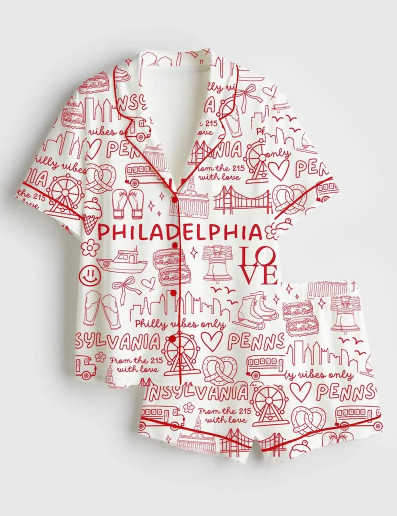 Women's Short-Sleeve Satin Pajama Set - Philadelphia, Pennsylvania Themed, Philly Gift Sleepwear