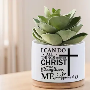 "I Can Do All Things Through Christ" Succulent Planter, Christian Inspirational Gift, Religious Bible Verse Decor, Philippians 4:13 Small Plant Pot, Motivational Desk Accessory, Home Office Tabletop Decoration, Faith Encouragement Present