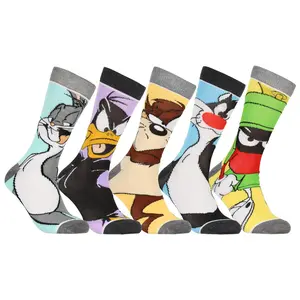WB Looney Tunes Character Faces Men's 5 Pair Casual Crew Socks Mid Calf