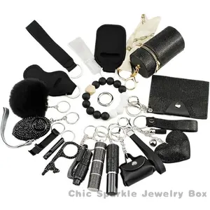 C2C Shiny Safety Keychain Kit with Alarm Complete 19-Piece Accessory Gift Set for Women