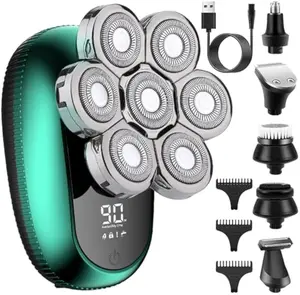 USB Wireless Charging 6 in 1 Electric Head for Bald Men 7D Floating Cutter Beard Trimmer Comfort Head Shaver Trim Portable Cordless Hair Cutting Machines Facial Kit Smooth Brush