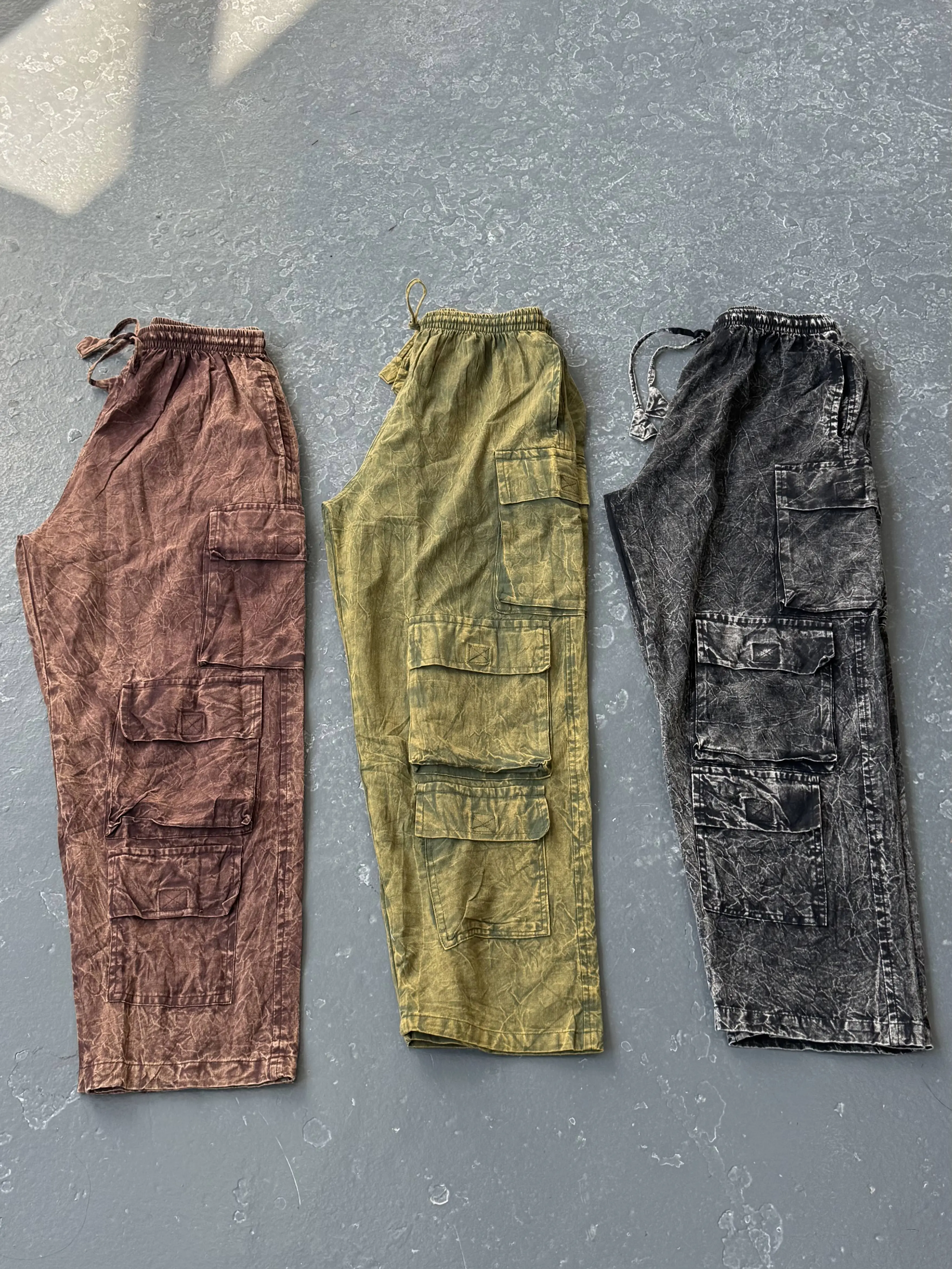 Stonewashed Cotton Cargo Pants, Boho Utility Pants with Pockets, Unisex Hippie Streetwear, Handmade Festival Unisex Baggy Pants, Earthy Color