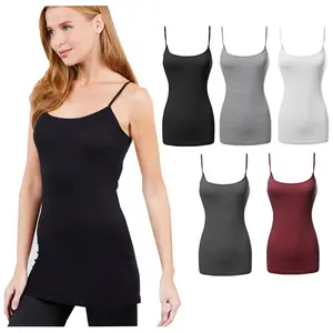 Women's Cotton Long Hip Length Tank Top Long Layering Casual Fit Camisole Adjustable Spaghetti Straps Plus Size S - 3XL
