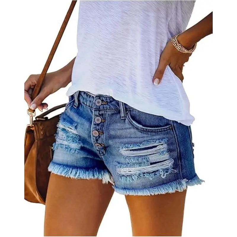 Medium Wash Risen Denim Shorts – Classic Style with a Modern Comfort Fit