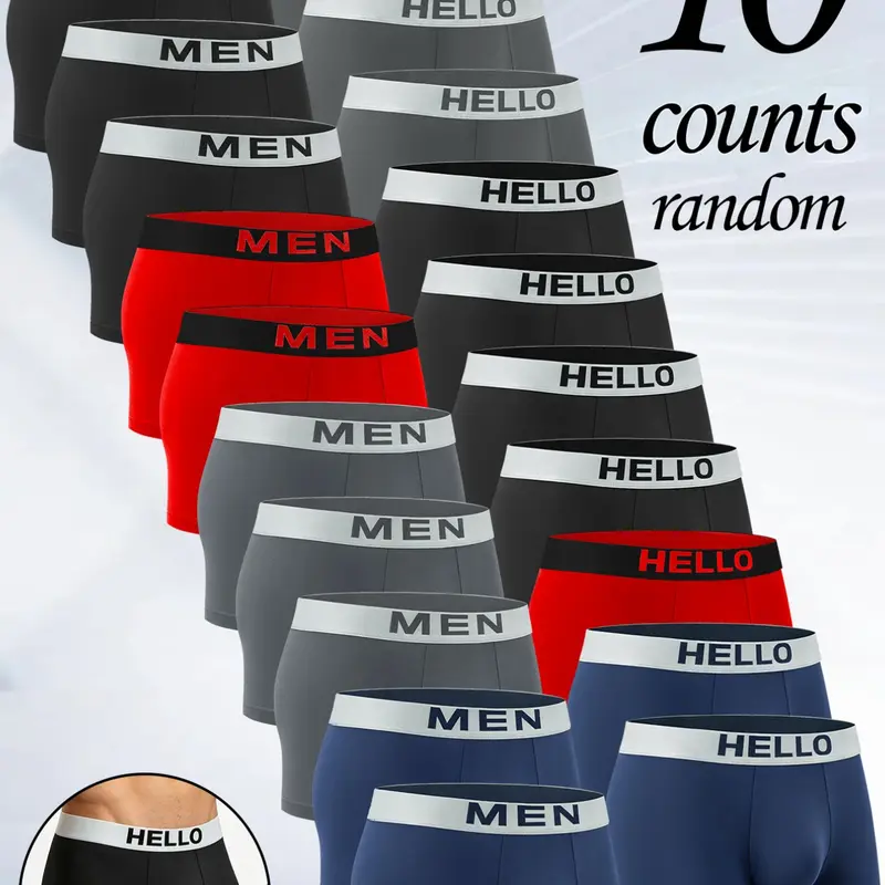 10-Pack Men's Stretchy Boxer Briefs, Lightweight Breathable Sports Underwear, Casual Loose Fit, Suitable for All Seasons, Boxer Briefs Pack
