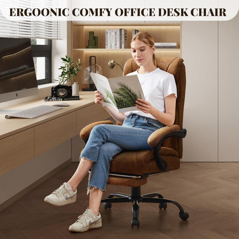 Big and Tall Office Chairs with Foot Rest,500LBS Wide Ergonomic Gaming Chair,90-155°Recline Executive Leather Computer Chairs, Brown Color cola  my office  chair Office Chair with Footrest