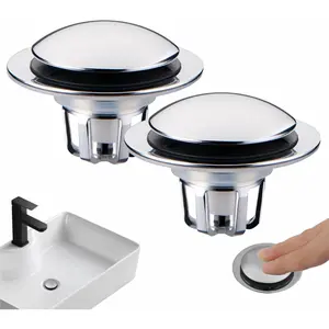 2 Pack Chrome Sink Drain Stopper, Universal 2-in-1 Pop Up Bathroom Sink Stopper with Hair Catcher and Strainer for 1 1/8"-1 1/2" Drain Holes