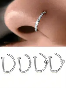 Fashion Trendy Stainless Steel Fake Nose Ring, D-Shaped Design, No Piercing Needed, Punk & Hip-Hop Style, Unisex Daily Wear Jewelry