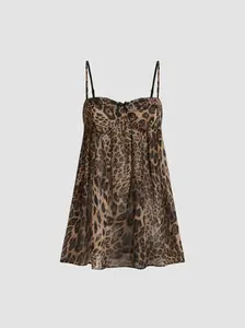Chiffon Leopard Bowknot Oversized Mini Nightdress