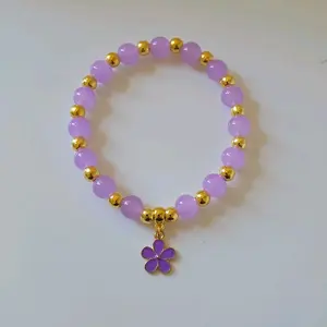 Purple Flower Charm Bracelet with Gold Accents - Elegant Purple Beads & Gold Beads - Perfect for Women