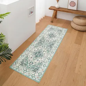 Machine Washable Rug 2'x6'  Design Washable Runner Area Rugs with Non Slip Rugs for Living Room Bedroom Traditional Woven Carpet Stain Resistant Dining Boho Rug, Soft Sage