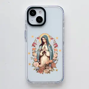 Virgin Mary , Scratch Resistant Shockproof Protective Cover TPU Clear Soft Phone Case for iPhone 16 15 14 13 12 11 Pro Max Plus Floral Virgen Maria