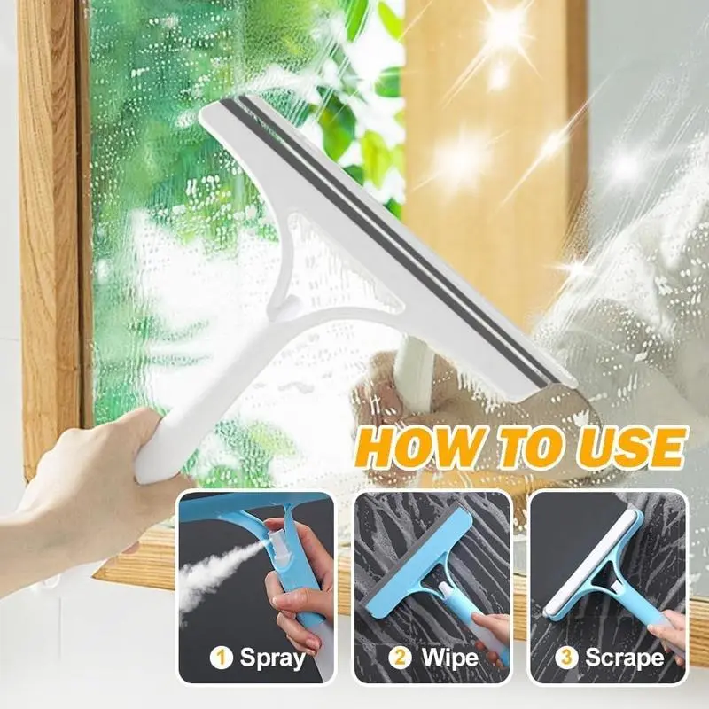 2026 New Household Squeegee - 3-in-1 Spray-Function Double-Sided Squeegee Combo, PE TPR Material, 21.5cm X 25.7cm, Yellow/White, with Scraper & Brush, Multipurpose Cleaning Tool for Window, Mirrors, Home Surfaces