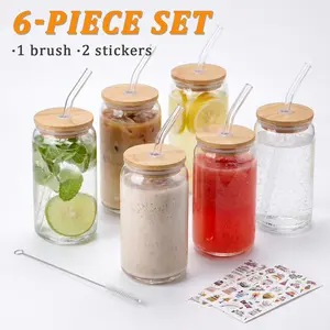 Transparent Glass Cup with Straw & Lid, 1 Count Portable Ice Coffee Mug, Drinking Serving Cup for Home, Kitchen, Office, Drinkware