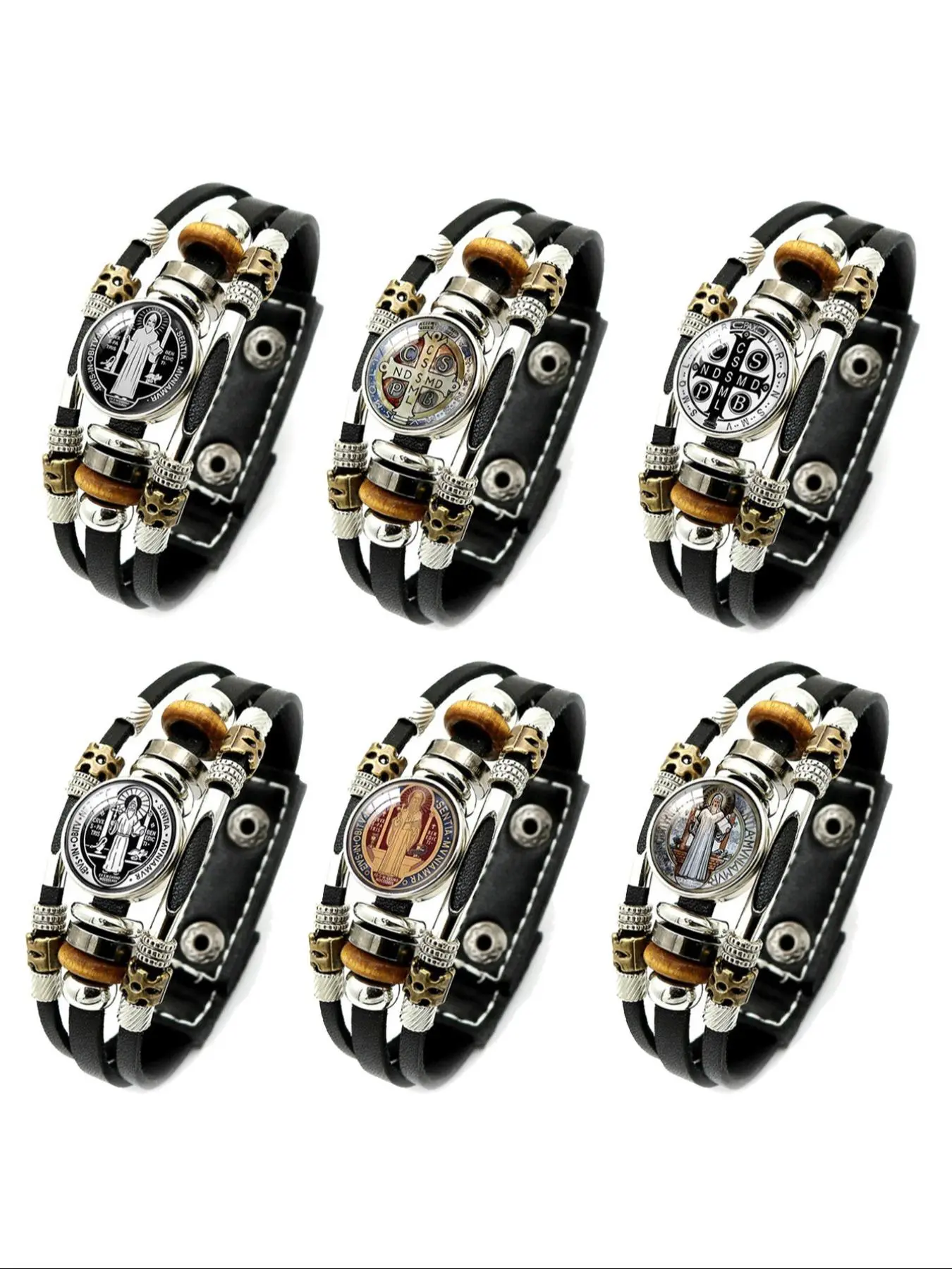 Men's Punk Style Multi Layered PU Leather Bracelet, Fashionable Cross Pattern Bead Decor Adjustable Buckle Bracelet, Trendy All-match Jewelry for Men for Daily Wear, Fashion Cross Bangle, Adjustable Bracelets