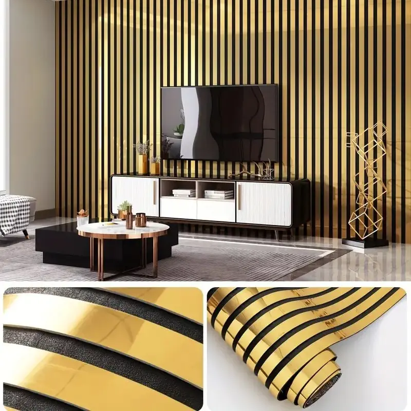 Vintage 3D Frame Slot Self-Adhesive Wallpaper Roll, Glossy Metal Texture, Easy Peel and Stick Wallpaper Designs, Removable and Waterproof, Decorative Wallpaper, Living Room Decor, Interior Walls