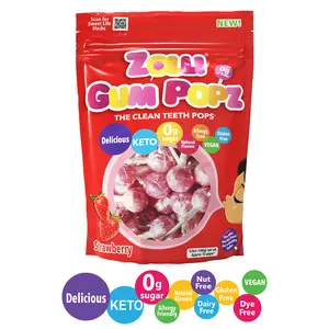 Zolli Gum Popz Resealable Pouch Approx 10 Big Sugar Free Gum Pops Snack Candy Strawberry Blow Pops Learning Batch #27