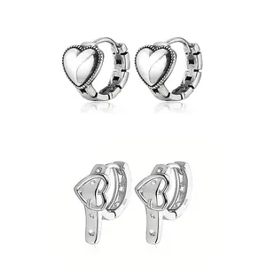 925 Sterling Silver Heart Hoop Earrings | Vintage & Minimalist Heart Huggie Earrings | Perfect Gift for Her