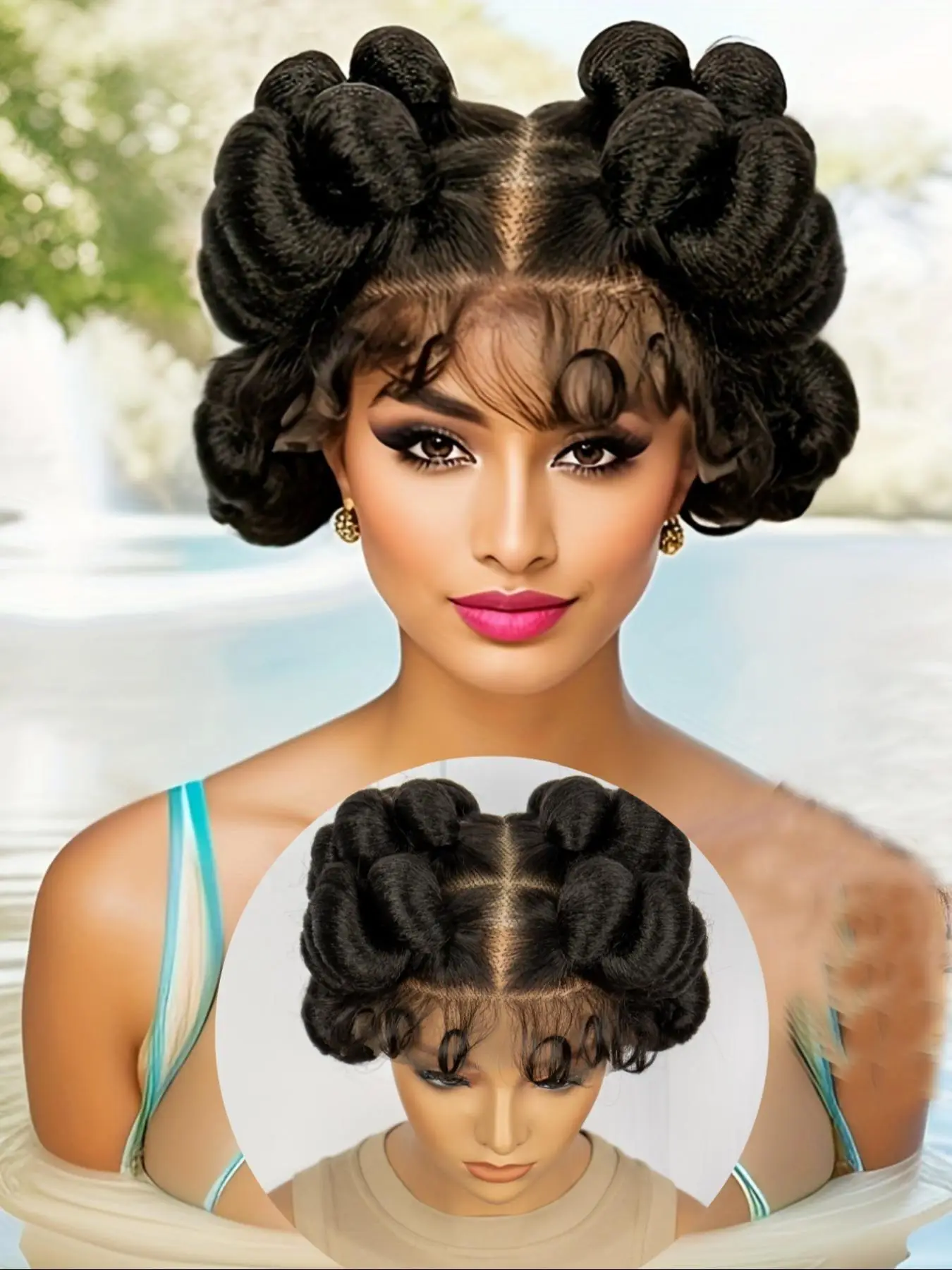 Women's 200% Density Double Layer Lace Front Braided Wigs, Fashionable Curly Baby Hair Bangs Wigs for Daily, Cosplay, Anime or Costume Party, Natural