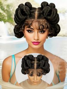 women's 200% density double layer lace front braided wigs,  fashionable curly baby hair wigs for daily, cosplay, anime or costume party hairstyle ideas, natural fluffy synthetic lace wig for women, glowing wig cosplay