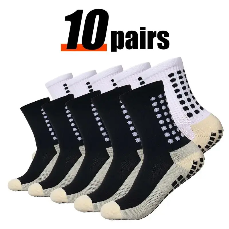 3/6/10 Pairs Soccer Socks, Unisex Breathable Crew Socks in Assorted Colors with Cushioned Anti-Slip Silicone Grips for Football & Fitness, Anti-Slip Grip Sports Socks, Assorted Color Sports Socks