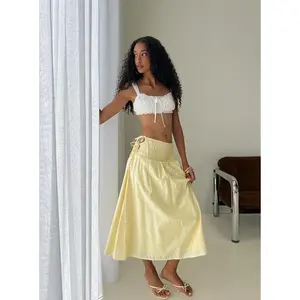 Vence Ruched Maxi Skirt Lemon Yellow