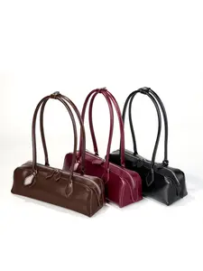 Women's Split Leather Baguette Bag, French Shoulder Bag/handbag, Fashionable Shoulder Bag (shoulder Strap Anti-fall Design), Double Zipper Closure, Easy To Take, Suitable for Daily Commuting Waterproof Design