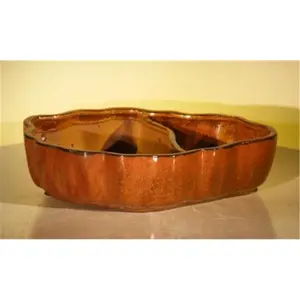 Bonsai Boy L275A 9.5 x 7.5 x 2.25 in. Ceramic Bonsai Pot with Scalloped Edges, Aztec Orange - Oval