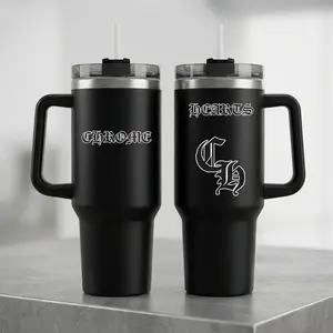 Chrome Tumbler With Handle Black, 40oz Stainless Steel Tumbler With Handle, Gift for Fan, Leak-Proof and Stylish for Everyday Use SS2