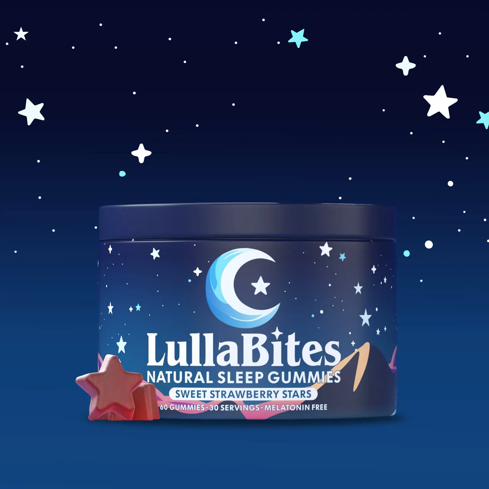 LullaBites Natural Sleep Gummies, Melatonin Free Sleep Aid, Sweet Strawberry Star Shaped Soft Chews, Natural Calm Support for Restful Night, Non-Habit Forming, 30 Servings relaxation support, deep restful sleep