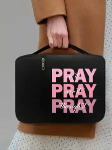 Bible Bag,With Letters Pink Pray Printed On It,Bible Cover, Bible Holder, Hand-Held Storage Bag, Multifunctional Storage Bag, Standard Size Bible Bag With Zipper And Pocket, Used For Bible Learning, Multiple Pockets, Storage Carrying Bag