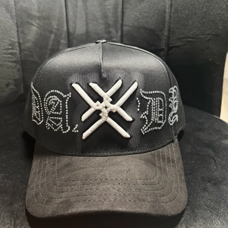 Dandy Hats X JC Hats Checkmate Now - Black Baseball Cap with White Cross Design and Rhinestone Embellishments