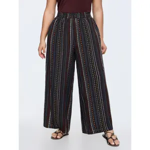 BLOOMCHIC Plus Size Striped Wide-Leg Pants with Pockets [M–6X], 2026 Summer Vibes