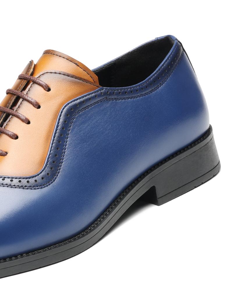 Men's Two-Tone Brogue Oxford Dress Shoes, Blue & Brown Formal Leather Shoes68625